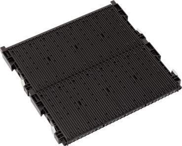 Das Bild zeigt eine schwarze Palette mit einer strukturierten Oberfläche und mehreren runden Erhebungen. Sie hat an den Seiten kleine Vertiefungen zum Greifen.