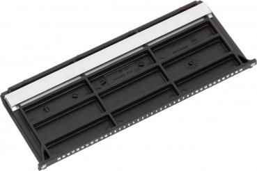 Das Bild zeigt eine schwarze, rechteckige Platine mit mehreren horizontalen und vertikalen Rillen. Oben ist eine silberne Leiste angebracht, die eine glatte Oberfläche hat.
