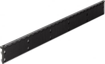 The image shows a long, narrow, black heat sink with many vertical fins. It has a bracket on one side, presumably for mounting in a casing.