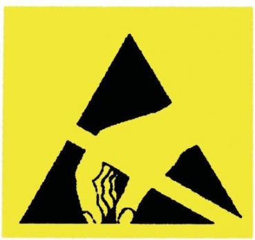 Das Bild zeigt ein gelbes Quadrat mit einem schwarzen, nach unten zeigenden Dreieck. Darin ist ein schwarzer Arm mit einem Werkzeug abgebildet, der eine Linie darstellt.