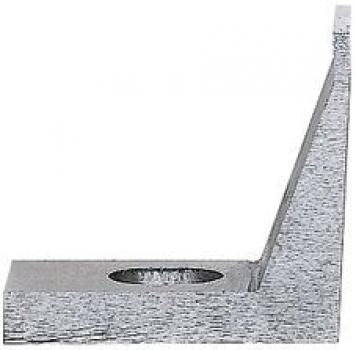 The image shows an L-shaped metal piece that is flat on the bottom and has a raised section on one side. There is a round indentation in the flat surface.
