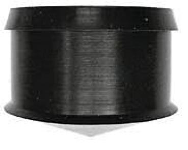 The image shows a black cylinder with a wide top edge and a conical shape tapering downwards. The surface is smooth and shiny. The top of the cylinder is flat.