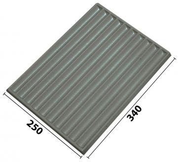 The image shows a rectangular, gray object with elongated, parallel grooves on the surface. It measures 250 mm x 340 mm. The grooves are evenly spaced.