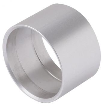 The ring is made of metallic material, has a matte surface, and is cylindrical. It is hollow inside and has a uniform, smooth structure. The edges are clean and even.