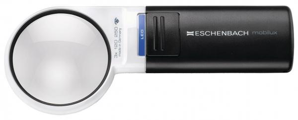 The image shows a handy magnifying glass with a round, transparent glass and a black handle. There are buttons and a small display on the handle. It is compact and easy to hold.