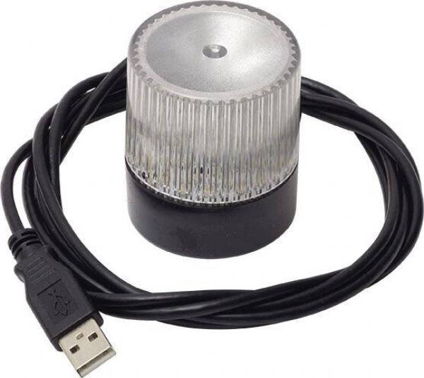 The image shows a round knob with a glass surface and grooved design. The bottom is black, and a USB cable leads from it. The knob is likely used for volume control.