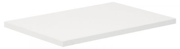 Das Bild zeigt eine flache, rechteckige Platte in einem einheitlichen, matten Weiß. Sie befindet sich auf einer neutralen Oberfläche und hat keine weiteren Muster oder Farben.
