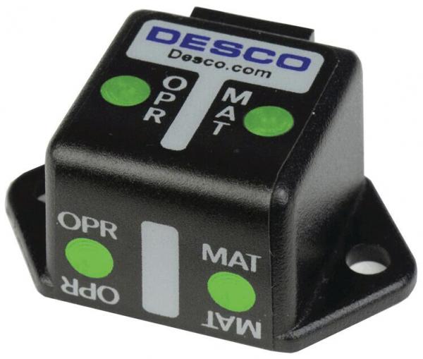 The image shows a small black switch with several green LEDs. Labels on the top read "OPR" and "MAT". The switch has a square shape and two mounting holes.