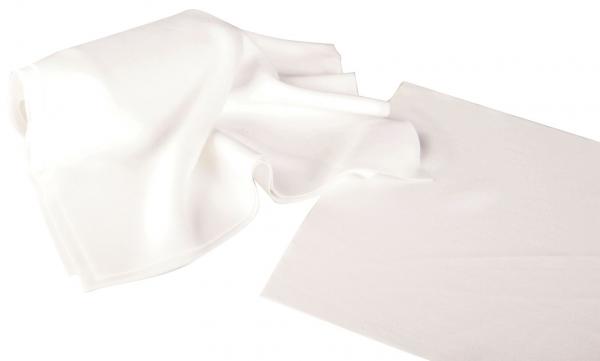 The image shows two white pieces of fabric. One is lying flat and the other is loosely crumpled. The fabric has a smooth and soft texture.