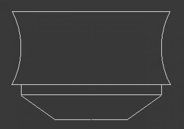 The image depicts a stylized, symmetrical shape with curved sides that are wider at the top and taper towards the bottom. It resembles a vase or a container. The background is dark.