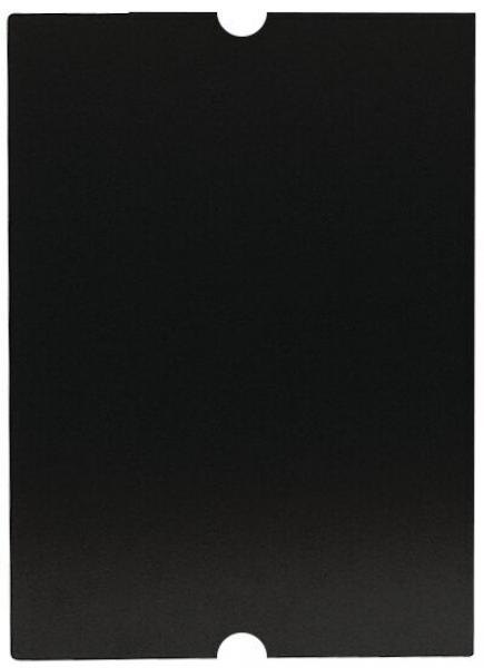 The image shows a black, rectangular area with rounded corners. At the top center, there is a circular cutout. The background is uniformly dark.