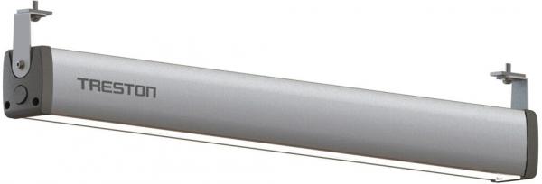 The image displays a modern, sleek silver LED light that is mounted horizontally. Brackets for mounting are located on both sides. The logo "TRESTON" is visible.
