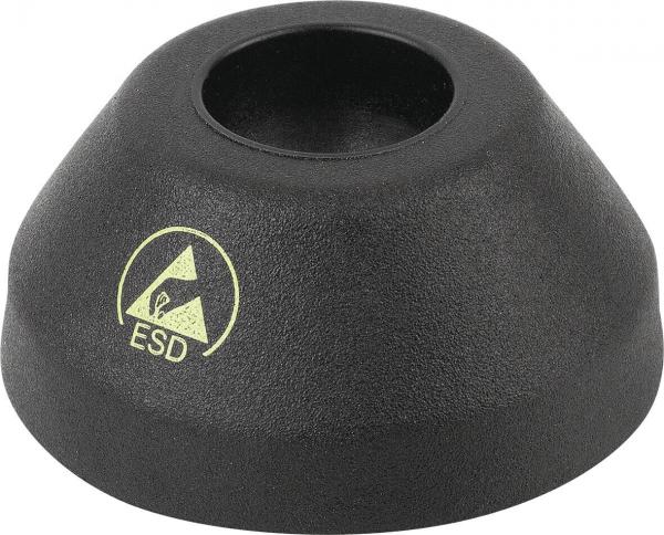 The image shows a cone-shaped, black ESD flooring with an opening in the middle. On the surface, there is a yellow logo with the imprint "ESD".