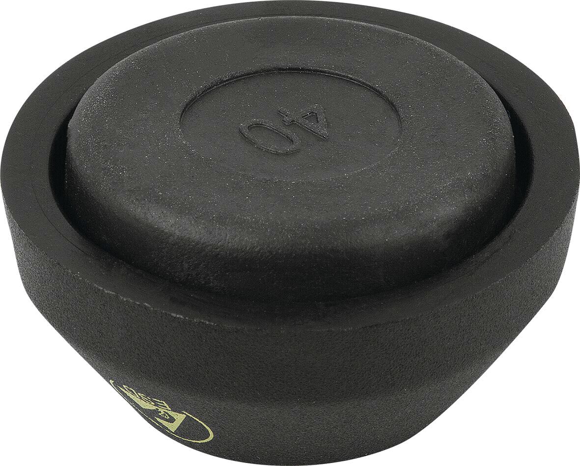 The image shows a heavy, round weight plate made of black cast iron. The top is flat and features a prominent number "40", indicating the weight.