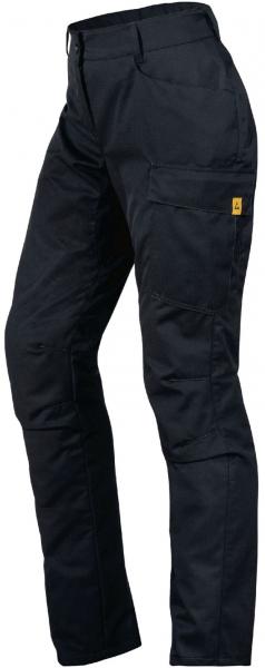 Das Bild zeigt eine schwarze Arbeits- oder Cargo-Hose. Sie hat mehrere Taschen, eine bequeme Passform und ist robust gestaltet, ideal für praktische Einsätze und Outdoor-Aktivitäten.