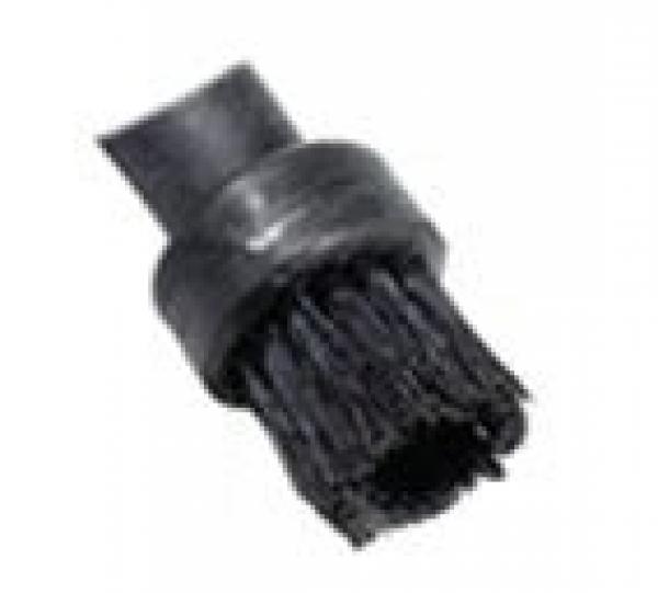 The image shows a black brush with a short, thick handle. The bristles are soft and densely arranged to enable thorough cleaning. It appears sturdy and handy.