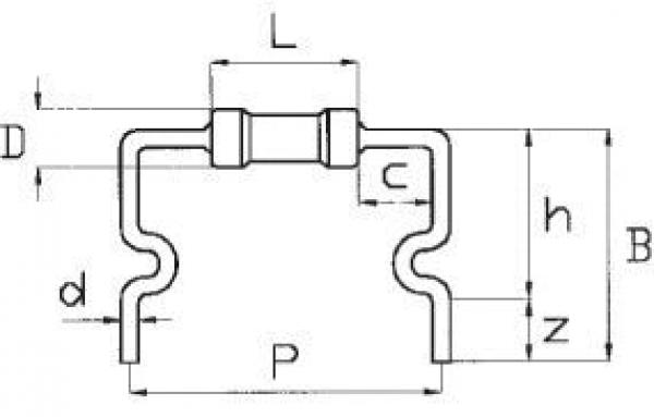 Das Bild zeigt eine technische Zeichnung eines Profils. Es sind verschiedene Maße angegeben: L (Länge), B (Breite), h (Höhe), d und z, sowie eine zentrale Verbindung (c) und eine Struktur mit geschwungenen Linien.