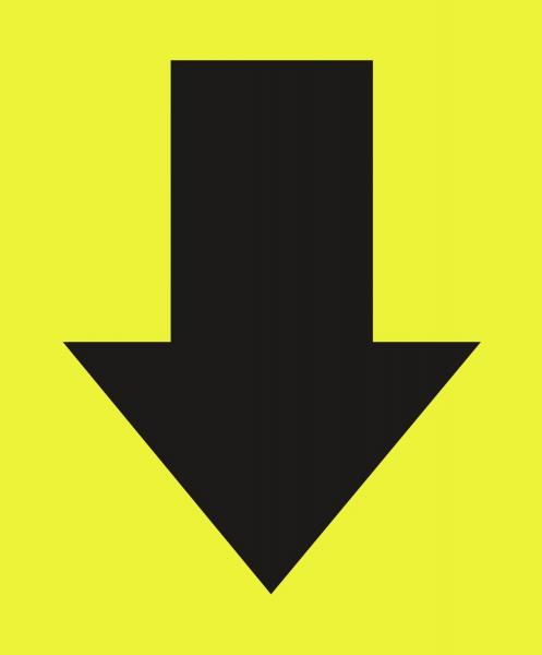 The image shows a large, black arrow pointing downward on a brightly yellow background. The contrast emphasizes the direction of the arrow.