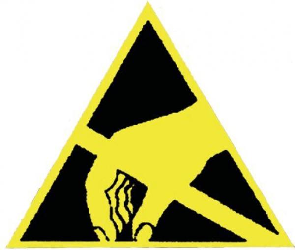 Das Bild zeigt ein gelbes Dreieck mit einem schwarzen Innenfeld. Darin ist eine Hand abgebildet, die durch einen diagonalen Strich durchkreuzt wird, was darauf hinweist, dass das Berühren verboten ist.