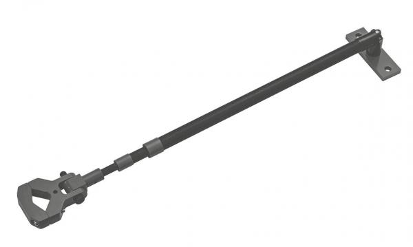 The image displays a long, narrow bar with a U-shaped shard at the end. The bar is made of metal and is gray in color. It is used for securing doors or windows.