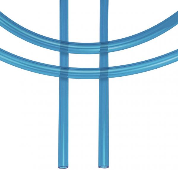 The image shows multiple transparent, light blue tubes that are curved and overlapping. The tubes are interconnected in a symmetrical shape.