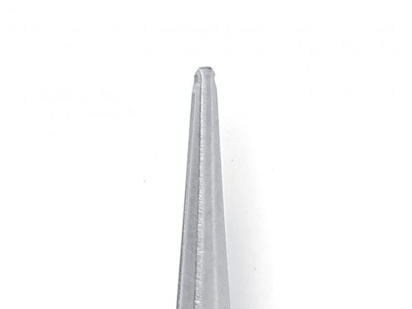 The image shows a silver, pointed object. The shape is elongated and tapers upwards to a sharp point, which appears shiny and smooth.