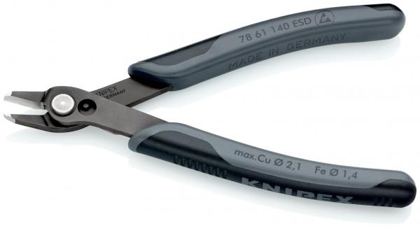 The image shows a pair of pliers with short, narrow jaws and a gray, non-slip grip. It is made of metal, has a precise edge, and is suitable for fine work.