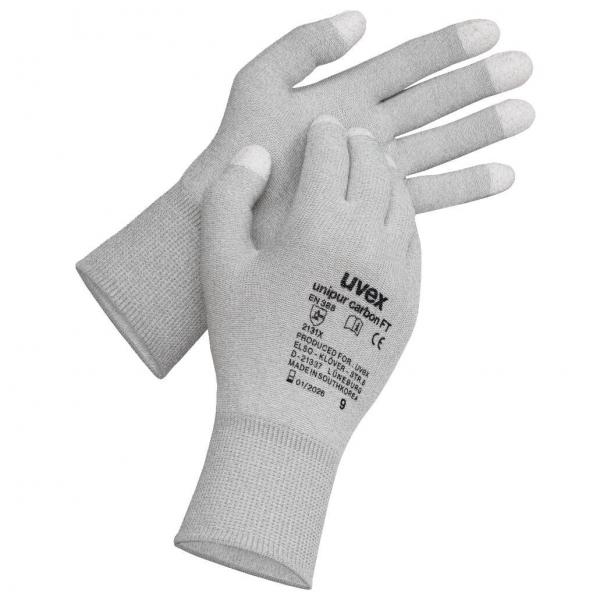 Das Bild zeigt ein Paar graue Arbeitshandschuhe mit leichtem, strukturierbarem Material. Die Handflächen sind griffig, und an den Fingern sind sie teilweise beschichtet.