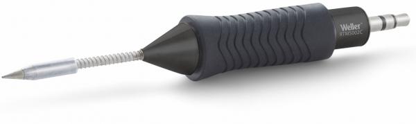 Das Bild zeigt einen Lötkolben mit einem ergonomischen, gummierten Griff. Die Spitze ist metallisch und spitz zulaufend, ideal zum Löten. Der Kolben hat eine schmale, flexible Schnur.
