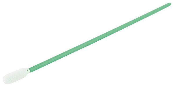 The image shows a long, thin pole in a green color with a white, flat end. It could serve as an aid or support.