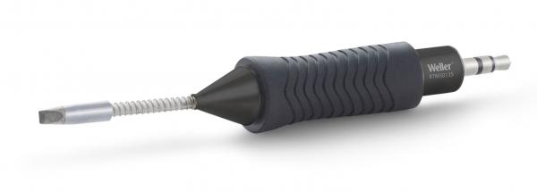 The image shows a screwdriver with a rubberized, non-slip handle. It has a long, spiraled blade and a flat attachment at the tip, which is well-suited for precision work.