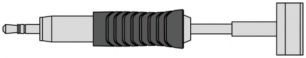 The image shows a long, straight plug with a narrow, metallic end. In the middle, there is a black, ribbed area, followed by a short, rectangular section.