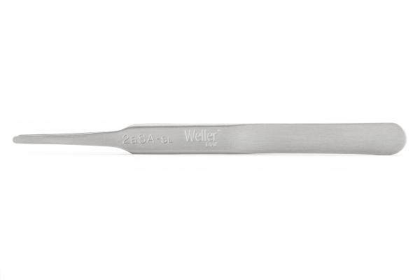 The image shows a long, narrow steel pin that tapers to a point at one end. It has a flat handle with a slight curve in the middle. The surface is metallic and shiny.