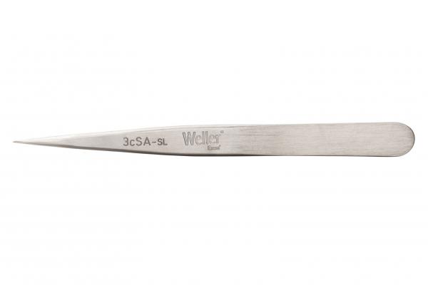 The image shows a slim, tapered tool tip made of stainless steel. The handle is flat and wide, while the tip is very narrow and sharp. There is an engraving visible at the top.