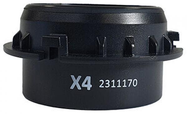 Das Bild zeigt eine schwarze, runde Kunststoffkomponente. Sie hat eine flache Oberseite mit Zahl ?X4? und ?2311170? in heller Schrift. Der Rand ist mit kleinen Einkerbungen für besseren Grip versehen.
