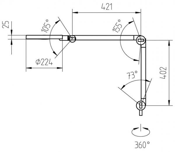 The image shows a technical drawing of a joint mechanism. Various dimensions and angles are indicated, describing the shape and movement properties of the mechanism.