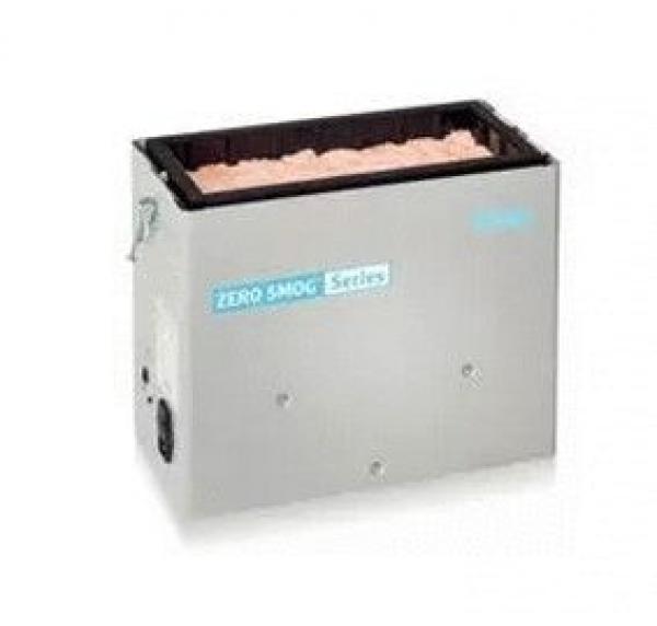 The image shows a rectangular, silver-colored device with a removable lid on top. It belongs to the "ZERO SMOG Series" and appears to be intended for smoke extraction or air purification.
