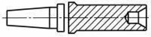 The image shows a technical representation of a cylindrical object with a conical tip. It features a continuous line and textured areas that indicate the section path.