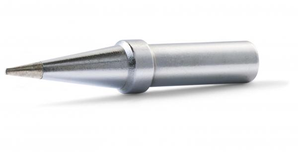 The image shows a silver pencil that tapers to a thin, sharp point. It has a smooth body and a circular, slightly raised area in the middle. The entire pencil has a metallic shine.