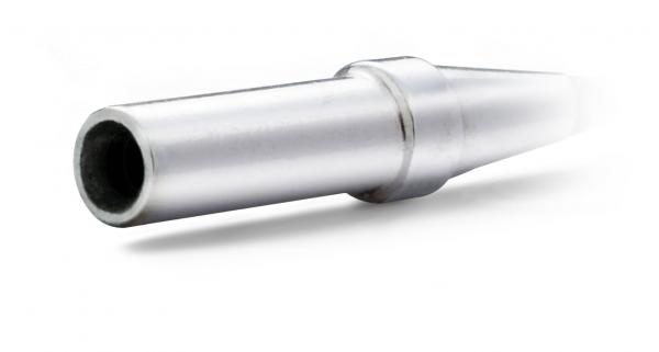 The image displays a round, silver metal part with a narrow, conical end. It has a smooth surface and is placed on a white background.