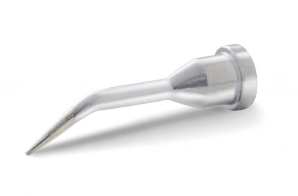 The image shows a silver, conical nozzle. It has a round, flat base and tapers to a long, pointed end. The surface is smooth and metallic.