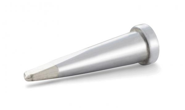The image shows a tapered, silver metal object with a flat base on one side. The other side is narrow and pointed, suitable for precise applications.