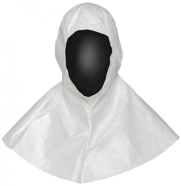 The image shows a white cloak with a hood. The cloak has a wide shape and a black area that represents a face, without any discernible features.