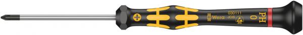 The image shows a black screwdriver with yellow grip details. The handle has ergonomic shapes for better grip. The tip is narrow and suitable for Phillips screws.