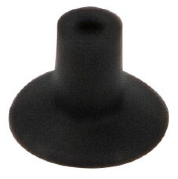 Das Bild zeigt einen schwarzen, trichterförmigen Gummistopfen. Die Oberfläche ist glatt, mit einem breiten, flachen Rand und einem schmaleren, aufrechten Teil in der Mitte.