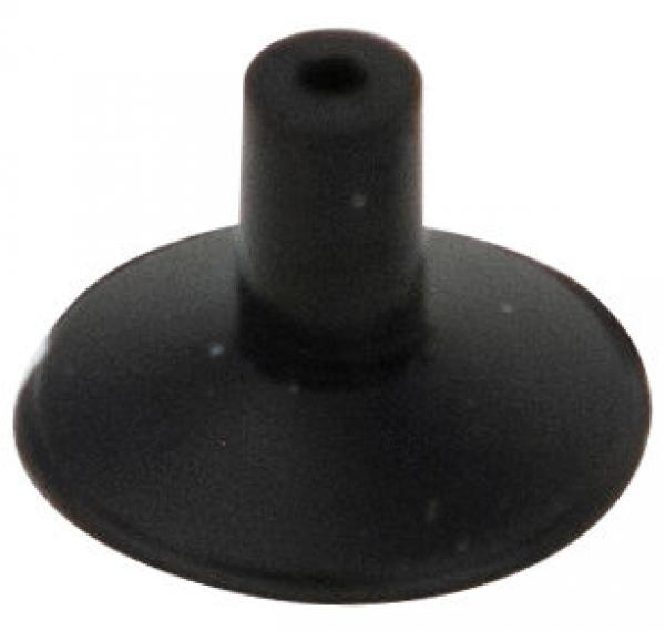 The image shows a small, round rubber plug in black, with a tall, cylindrical central post. The bottom is flat, and the top has a hole in the center.