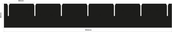 The image displays a simple, black rectangular area with several vertical notches at the top. It conveys a minimalist and geometric impression.