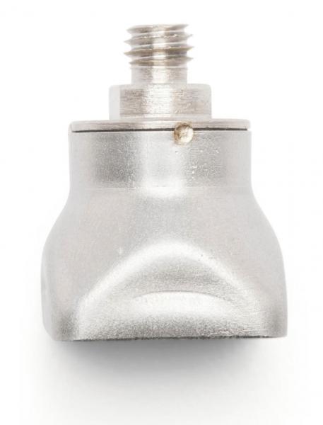 The image depicts a silver-colored lamp socket with a threaded connector on top. The base has a rounded shape and a small hole in the center.