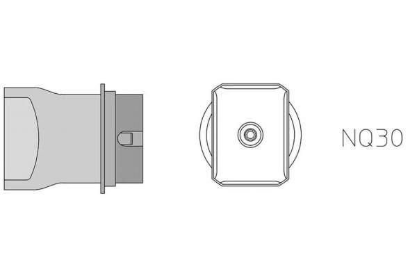 The image displays technical drawings of an object from two perspectives: from the side and from above. There are clear, simply drawn lines that represent a connection or a part.