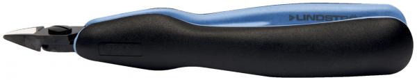 Das Bild zeigt eine schwarz-blaue Zange mit einem ergonomischen Griff. Die Griffkontur ist rundlich, und die Zangenbacken sind spitz und schmal. Sie wirkt handlich und funktional.